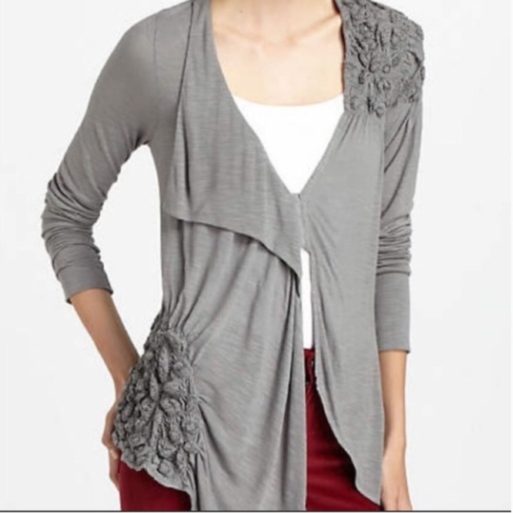 Anthropologie Ric Rac Grey Embellished Cardigan, sz L
